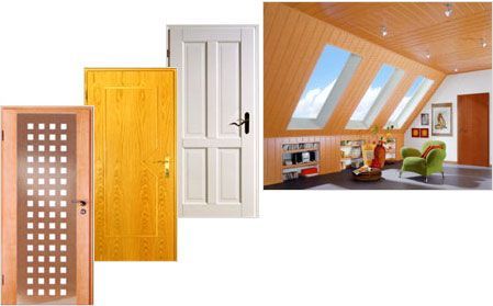 Verschiedene Türen und Fenster in unterschiedlichen Farben, die eine vielfältige Auswahl an Designs präsentieren.